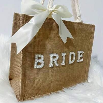 Túi xách cô dâu kiểu tote, túi đi biển, túi quà tặng bằng vải bố có tay cầm, thích hợp cho tuần trăng mật, đám cưới, mua sắm và tiệc tùng.
