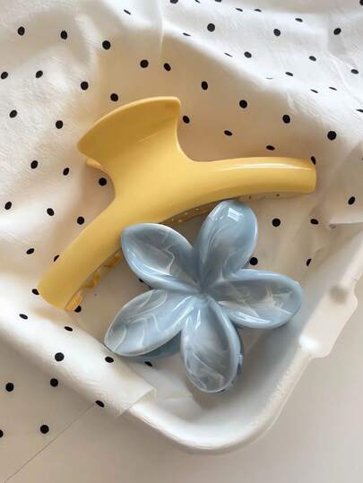 2个/1个女士亚克力波点黄色大理石纹花朵鲨鱼发夹，简约时尚设计，适合盘发、海滩、旅行、夏威夷风情日常配饰