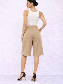 Women's Tailored Bermuda Shorts With High Waist | Shaping And Elegant | Various Colors - Màu Khaki - Xem 3