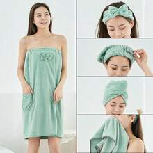 1 Set Albornoz de secado rápido y suave, toalla de baño súper absorbente y de secado rápido, adecuada para baño, spa, dormitorio, hogar y viaje - Verde - Ver 9