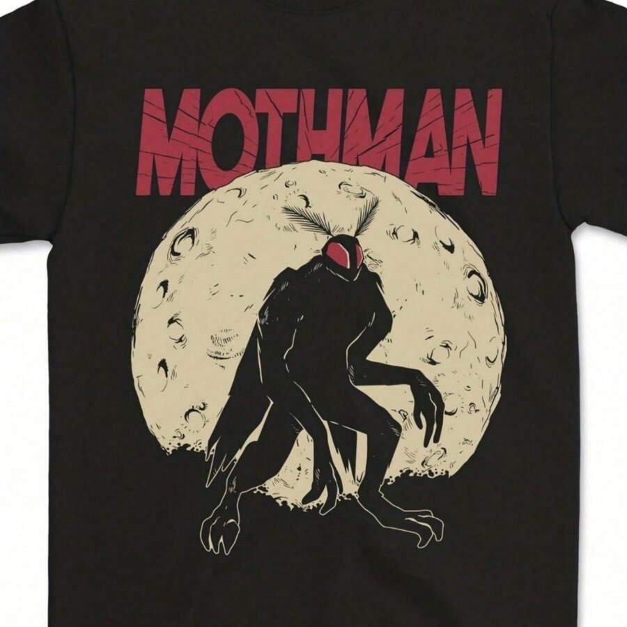 Mothman With Moon Background Mens T-Shirt 100 Cotton - Black - View 1