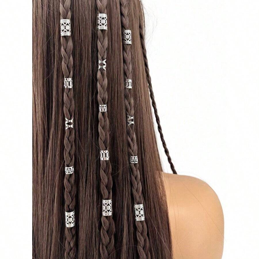 40pcs Metal Hair Clips Suitable For Braids Metal Dreadlock Beads Hair Clips Various Styles Braid Accessories Bohemian Hair Decorations Fit For Women And Girls Head Accessories Hairpin - 銀色 - 查看 1