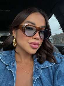 1pc Fashionable Oval Shaped Pendant, High-End Elegant, Casual Versatile, Suitable For Daily Wear - Tea Frame Blue Piece - View 1