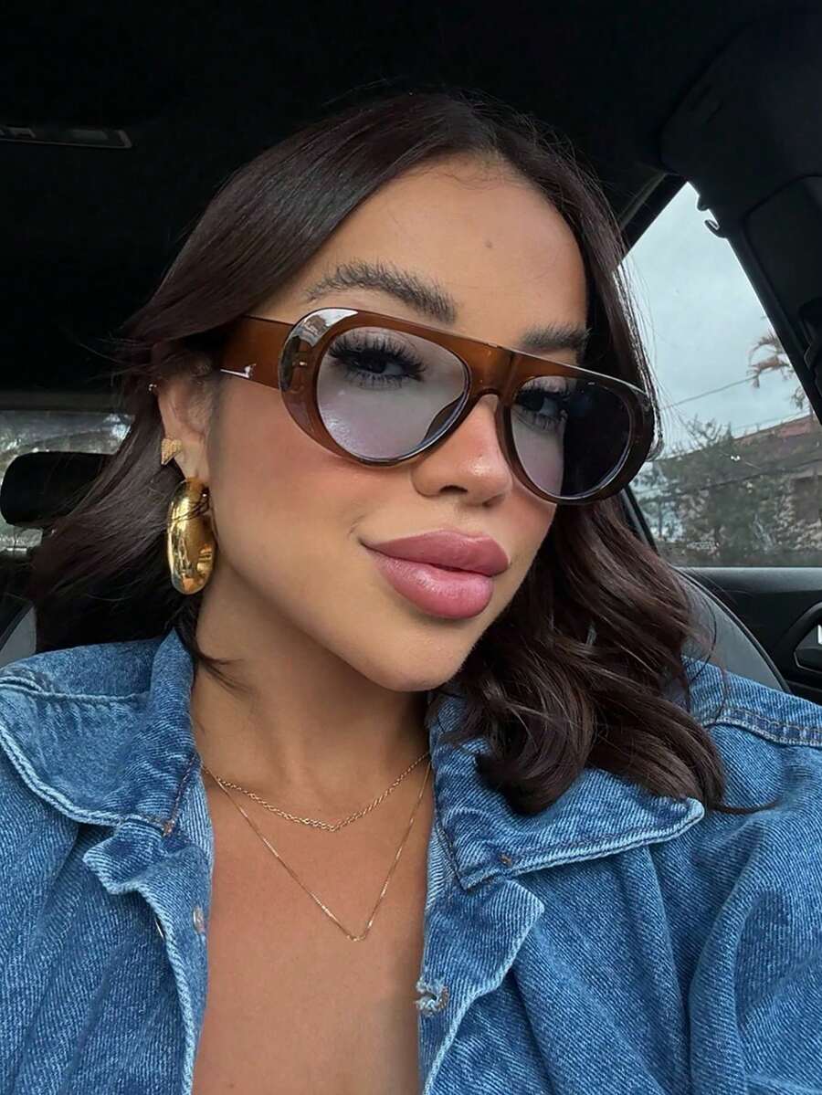 1pc Fashionable Oval Shaped Pendant, High-End Elegant, Casual Versatile, Suitable For Daily Wear - Tea Frame Blue Piece - View 1