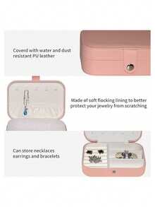 1 Piece Travel Jewelry Box, Small PU Storage Case, Suitable For Women And Girls, Mini Portable Double-Layer Travel Box For Storing Earrings, Rings, Necklaces, Etc. - Multicolor - View 11