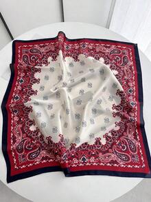 1pc Paisley Print Faux Silk Men's Bandana, Versatile Neck Scarf, Headband, Decoration - màu đen - Xem 3