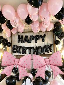 52pcs 16" Black "HAPPY BIRTHDAY" Letter Balloons Set, Birthday Balloon Banner, Large Pink Polka Dot Bow Balloons, 18" Heart Balloons, Black & Pink Latex Balloons For Birthday Party Decor - Birthday Suit - View 2