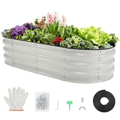 Hodeffior 120x60x30cm Galvanized Raised Garden Bed, Open Base Metal Planter Box, Oval Raised Flower Bed With Rubber Edge For Outdoor Vegetables, Flowers & Herbs