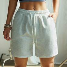 1 Pair Of Solid Color Casual Shorts, Running Shorts With Drawstring And Elastic Waistband, Suitable For Sports, Women's Summer Sports Shorts. White - White - View 7