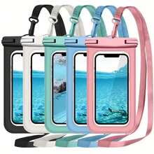 防水手機袋 7.5 吋 IPX8 防水通用手機收納袋，相容 iPhone 17/16/15/14 Pro Max、Galaxy S25+/S24+/S26+，氣墊防水手機殼，游泳潛水防水手機袋，海灘防水手機乾袋，適用於智慧型手機，適合游泳、海灘旅行、水下浮潛、衝浪、划船、滑雪、釣魚、獨木舟、激流泛舟，顏色/款式隨機 - 多色 - 查看 2
