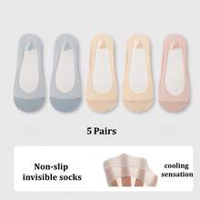 1/3/5双装春夏冰丝船袜，女士防滑，防后跟滑脱，隐形袜，薄款低帮袜，透气凉爽袜 - 彩色 - 查看 33