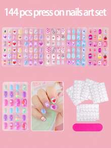 Móng giả màu hồng, bộ dụng cụ làm móng nghệ thuật với nhiều số lượng khác nhau, quà tặng ngày lễ. Thiết kế hình trái tim, động vật, thỏ, hoa, bướm, móng ngắn hình bầu dục bóng, chất lượng cao. - Nhiều màu - Xem 3