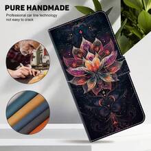 Funda de cartera de piel de PU con diseño de flor, cielo estrellado y loto con relieve dorado, con ranuras para tarjetas y cordón - Estuche con soporte compatible con una amplia gama de modelos de teléfonos móviles - Multicolor - Ver 6