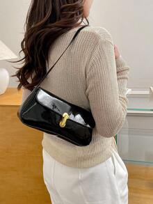 Túi xách đeo vai/đeo dưới cánh tay kiểu retro sang trọng, khóa Pháp, sơn mài mới năm 2026. - màu đen - Xem 2