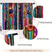 Boho Floral Striped Curtains - Semi-Sheer Window Drapes With Rod Pocket, Peach Skin Curtains, Single-Sided Printed, Vibrant Multicolor Floral Patterns - Machine Washable Polyester For Living Room, Bedroom, Kitchen, Enhance The Sense Of Happiness At Home, Spring Home Decor And Gifts (Rod Not Included) - Style 1 (2 Panels) - View 9