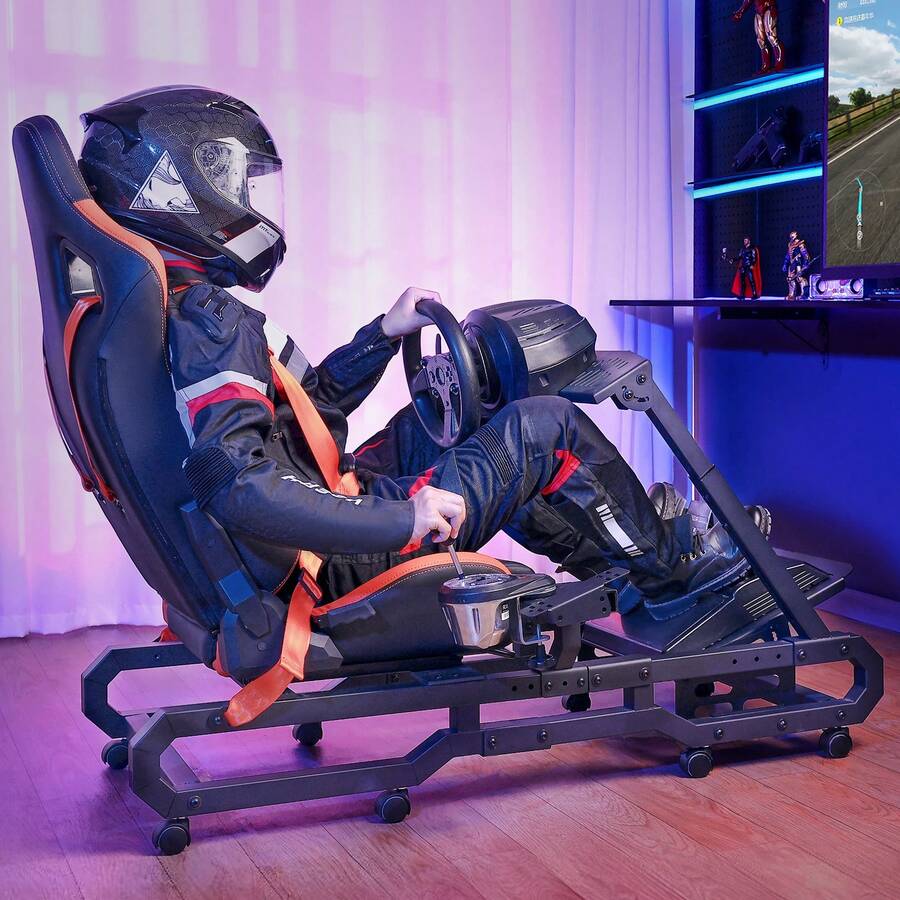 Rennlenkradständer mit Rädern für Logitech G923/G920/G29, robustes Fahrsimulator-Cockpit aus Stahl – Thrustmaster T248P, Lenkradhalterung und Fußpedal verstellbar, maximale Belastung 150 kg - für G923/G920/G29, 150 kg - Übersicht 1