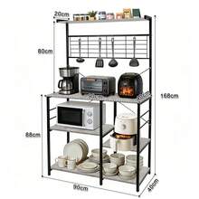 Étagère de Cuisine Industriel - Desserte de Cuisine en Bois - Support pour Micro-Ondes (sans crochets) 90*40*168cm - Gris clair, 90*40*168 cm - Voir 2