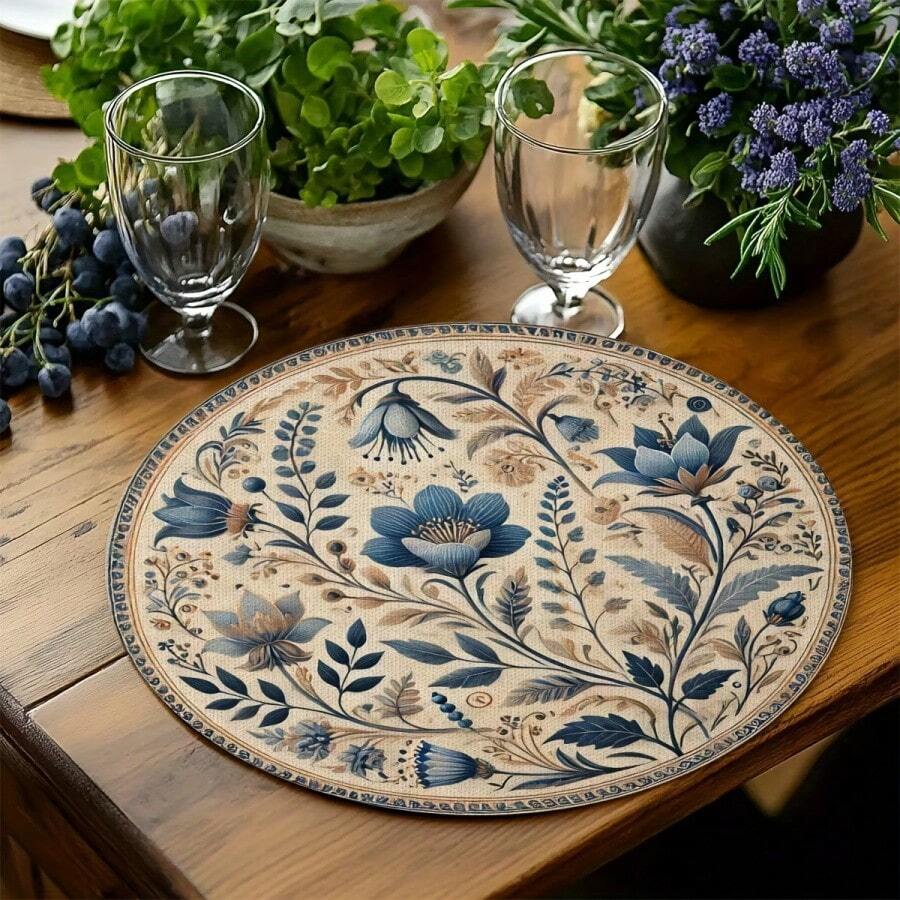 1/2/4/6/8/300 Pieces Round Vintage Premium Placemats – Elegant Table Mats Woven From 100% Polyester Fiber, Measuring 14.1714.17in/3636cm, Suitable For Kitchen, Dining Table And Birthday Party Decorations, Washable By Hand, Dry Cleaning Or Machine, Heat Resistant, Non-Slip And Easy To Clean. - Multicolor - View 1