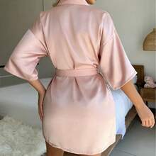 1pc New Women's Faux Silk Bathrobe, Solid Color Satin Long Tassel Tie Short Cardigan, Thin Fashionable Sexy Sleepwear, Suitable For Wedding Bride Bridesmaid Supplies, Holiday Gifts, Bathroom Decor, Summer Back To School Season And Other Occasions. - Multicolor - View 5