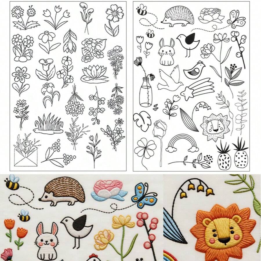 Water-Soluble Embroidery Stabilizer, Pre-Printed Leaf & Animal Patterns, Handmade Sewing & Weaving DIY Craft Stabilizer, Suitable For Hats, Gloves, Clothing And Other DIY Projects, Easy-To-Use Sewing Paper