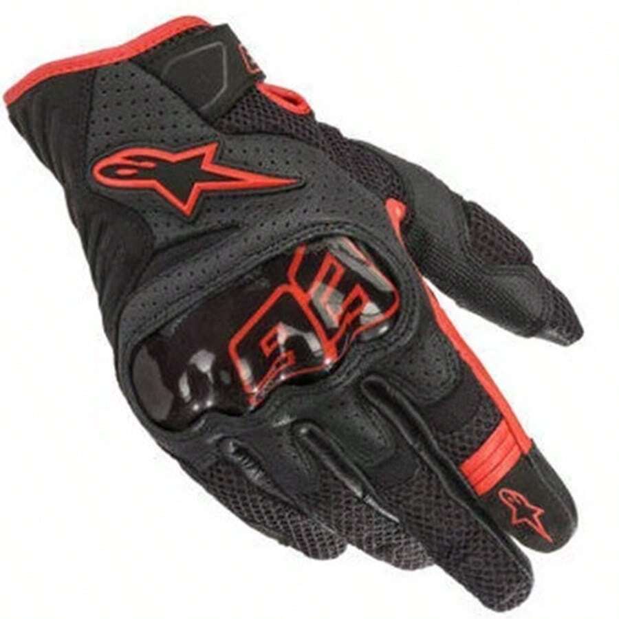 Alpinestars SMX-1 AIR V2 摩托车手套，超细纤维皮革碳纤维材质，适用于骑行、摩托车、越野摩托车、自行车，透气防护，耐磨，触屏操作，男女通用