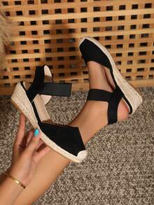 Women's Crossover Espadrille Platform Wedge Sandals - Black - View 2