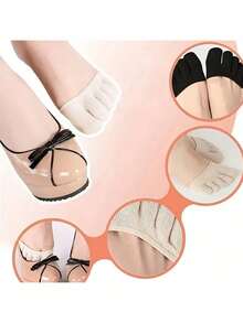 1pc/3pairs Women's Anti-Chafing Half-Foot Five-Toe Socks, Breathable Half-Size Pads For High Heels, Invisible Front-Foot Toe Separator Socks, Anti-Slip Sweat-Absorbing Breathable Ventilated, Includes Soft High Heel Pads, Ergonomic Design For Ultimate Comfort - Multicolor - View 2