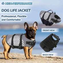 1 pieza Chaleco salvavidas para perro, chaleco salvavidas de perro resistente e impermeable, adecuado para navegación y natación, con alta flotabilidad y asa de rescate, chaleco de reflectante para perro, traje de baño de perro con estampado de escamas, equipo de salvamento, apto para perros grandes, medianos y pequeños - Gris - Ver 4