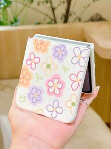 1pc Fashionable And Minimalist Skin Feel PC Material Cute And Minimalist Flower Element Folding Phone Case, Can Protect And Prevent Falling For: SamsungGalaxy Zflip 3/Zflip 4/Zflip 5/Zflip 6/Zflip 7/ Find N3 Flip/ Razr 50 Ultra/ Razr 60 Ultra/ Razr 60/ Rolla Razr 50/XiaomiMIX Flip/Galaxy Z Flip7 FE - White - View 1