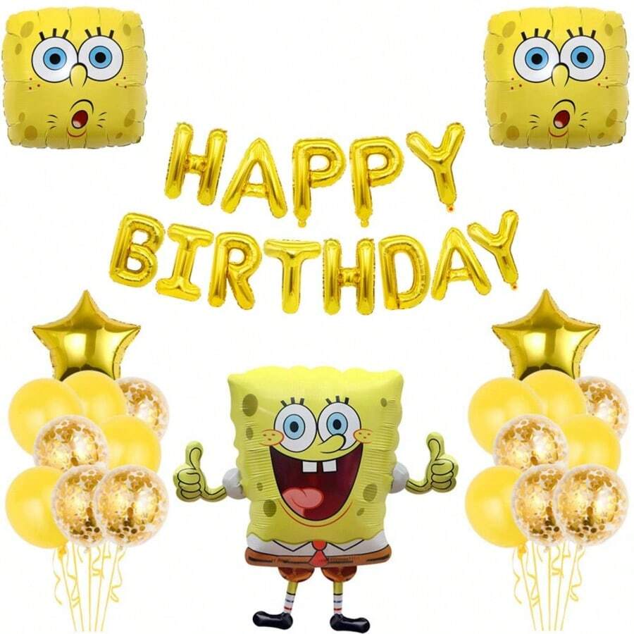 SpongeBob SquarePants Themed Family Party Decorations, Birthday & Anniversary Costumes, Cartoon Party Set With Foil Balloons - View 1