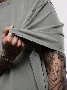 Yuega Tshrit 1pcBlack Mens Creative T Shirt And Shorts Set American Vintage Full Print Street Wear Essential Graphic Tee And Shorts With Anti Sociall Sociall Club Logo And Spider Print Washed Look Casual Outfit For Everyday Weargraphic Tees Men Tops - Grey - View 2