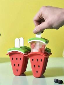 四腔硅胶冰淇淋/冰棒模具，DIY冰淇淋和冰棒制作器，创意冰淇淋冰棒模具，适合儿童，夏季厨房工具，厨房用品，厨房配件 - 圣诞节、万圣节、情人节的完美礼物 - 彩色 - 查看 3
