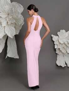 Backless Knitted Bandage Dress, European And American Luxury New Style, Sexy Slit Evening Gown, Fitted Pencil Dress For Family Parties And Formal Occasions Party Wedding Spring - Baby Pink - View 6