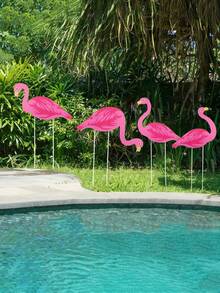 4pcs/Set Summer Pink Flamingo Yard Stakes, 4 Styles Flamingo Lawn Markers Suitable For Indoor/Outdoor Home Decor, Tropical Garden, Patio, Lawn, Party Decoration, Hawaiian Party, Moon Party, Summer Garden, Beach, Tropical Patio, Outdoor Garden Path, Party Favors - Flamingos - View 4