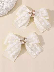 2pcs Girls' New Lace Hair Clips, Ponytail Clips, Birthday Party Decor Bangs Clips - Multicolor - View 5