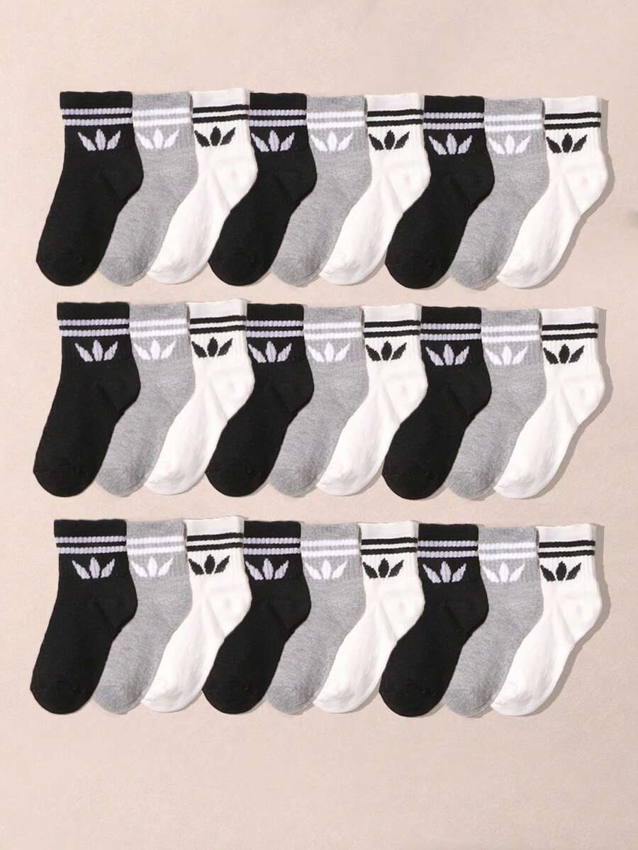 10/20 双装 儿童/青少年纯色休闲日常运动中筒袜 - 彩色 - 查看 1
