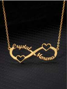 Un collar de infinito con doble nombre personalizado para pareja, joyería de acero inoxidable, colgante en forma de corazón con dos nombres, collar con nombre personalizado, de calidad elegante y multifuncional, de moda y lujoso, sencillo y noble, juvenil y hermoso, personalizado - Multicolor - Ver 7