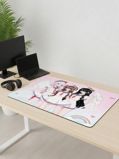 Alfombrilla de ratón para juegos extra grande y suave de cobertura completa, 39.37"X19.69", base de goma y superficie de tela, patrón rosa arcoíris de hermanas ángeles, gran alfombrilla de escritorio para teclado y computadora, compatible con ratón con cable e inalámbrico, uso en oficina y hogar, gran idea de regalo para el Día de la Madre
