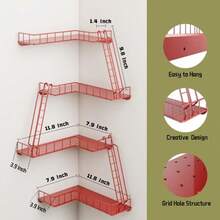 Estantería de Pared Escalera de Incendios - Estanterías de Esquina de Pared Modernas Estilo Ciudad de 4 Niveles Estante de Escalera de Metal Fácil de Instalar para Figuras Estantes - Estante de pared rojo Fire Escape - Ver 3