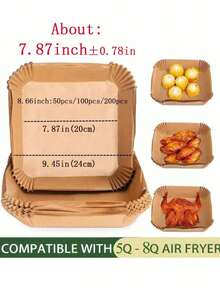 50/100/200 miếng lót nồi chiên không dầu hình vuông dùng một lần (6.3"/7.87"), lót rổ chiên không dầu bằng giấy, cốc nướng giấy, khay nướng, đĩa giấy dùng một lần, tấm lót đĩa, giấy chống dầu mỡ, phụ kiện lò nướng, dụng cụ làm bánh. - Nhiều màu - Xem 9