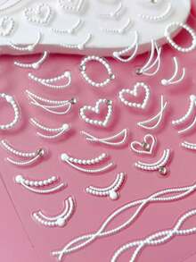 5D EMBOSSED RHINESTONE NAIL STICKER, Nails, DIY Nail Decoration, Nail Stickers, Featuring White Heart And Bead Chain Patterns, Ideal For Girls To Create Nail Art. Ideal For Spring And Summer Seasons, In A Simple, Elegant Style, DIY Decorations. Suitable For Matte, Shiny Nails, Long Nails, Short Nails, Duckbill, Pointed, French Tips, And Artificial Nails - Multicolor - View 2