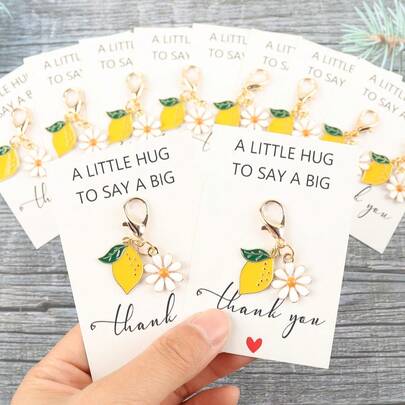10pcs Mini Cute Lemon Pineapple And Daisy Keychain With "Thank You" Encouragement Card - Cute Floral Fruit Hanging Ornament For Keys, Bags, Clothes, Etc., Perfect Gift For Female Friends, Birthday Surprise And Graduation And Teacher Appreciation Week Gifts, Summer Charm Accessories Gifts For Mother, Father, Graduation, And Teacher