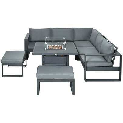 6-Piece Aluminum Outdoor Patio Sectional Set,Aluminum Frame Outdoor Corner Sofa Set With Removable Cushions, Loveseats And Footstools,For 7-Person Gatherings, Grey
