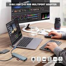 Estación de acoplamiento multifunción 8 en 1 USB, Hub USB para computadora, Hub USB-C, Lector de tarjetas TF/SD, Salida de audio de 3.5 mm, Compatible con MacBook Pro/ Pro/Aleación de aluminio con 4 puertos USB para transferencia de datos - Plateado - Ver 4