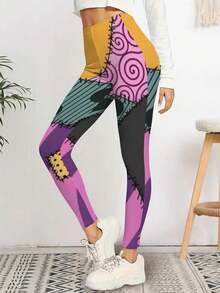 Women's Leggings Nightmare Before Christmas Sally Inspired Patchwork Print Leggings  Halloween Costume Tee  Spooky Season Apparel  Quirky Fashion Top  Comfortable Cotton Blend  Adult Kids Sizes Gym Leggings - Nhiều màu - Xem 1