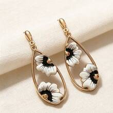 Pendientes Florales Bicolor de Esmalte Retro, Pendientes de DiseñÚnico en Forma de Gota de Agua, Pendientes Elegantes de Lujo - Multicolor - Ver 3