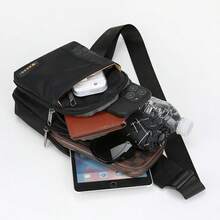 男士黑色字母印花尼龙多口袋拉链休闲斜挎包，单件装，适合日常通勤 - 彩色 - 查看 8