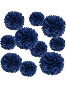 9pcs Navy Blue Paper Flower Balls, Navy Blue Fluffy Paper Flowers, Graduation Party Hanging Decor, Suitable For Scene Layout, Home Decor, Room Decor, Birthday Party, Wedding Gift, Corporate Graduation Gift, Christmas Decoration - Navy Blue Paper Flower Ball Set - View 5