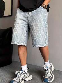 Teen Boys American Fashion Jacquard Denim Shorts - Light Wash - View 5