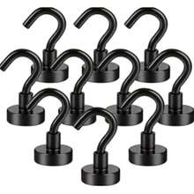 Anksixx 磁性挂钩，钕磁铁挂钩，16 毫米强磁挂钩，带挂钩的超强磁铁，适用于厨房储物柜、办公室冰箱磁铁（黑色） - 黑色 - 查看 1